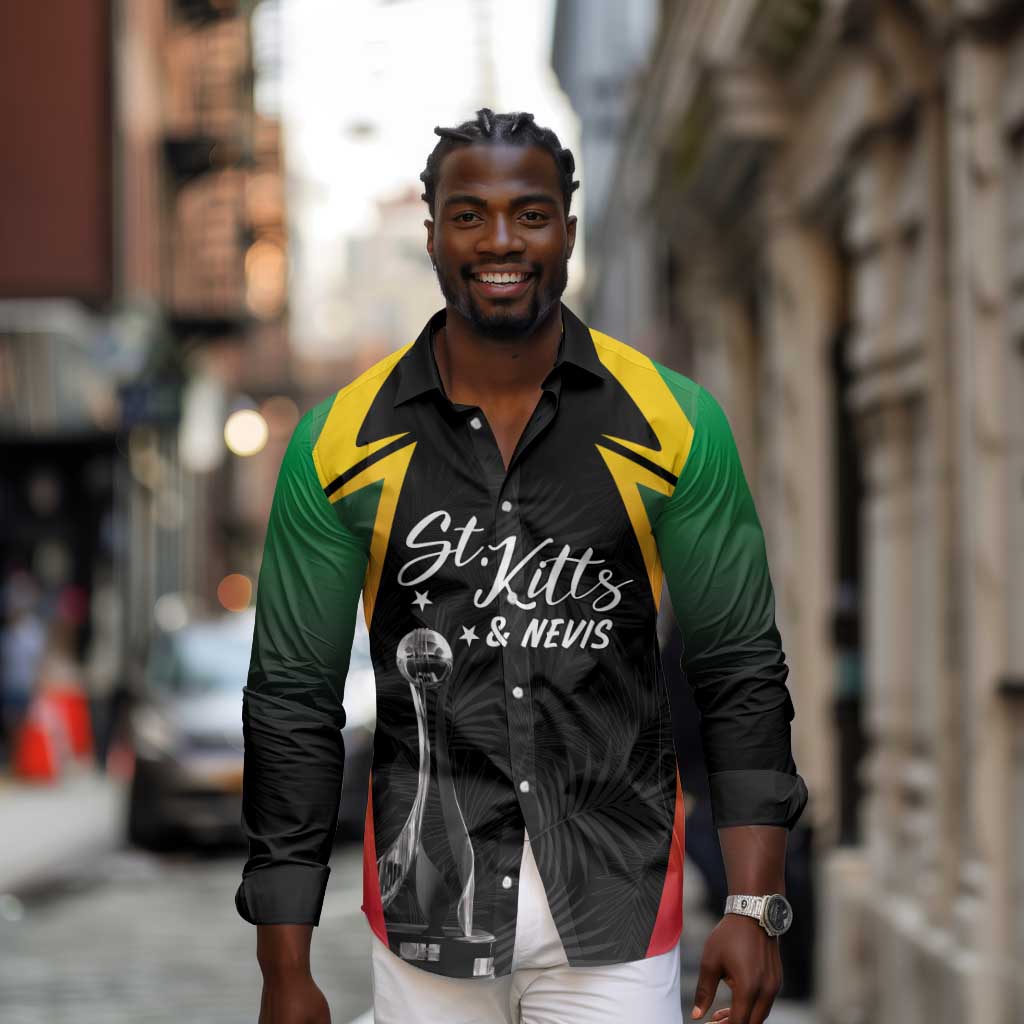St Kitts and Nevis Cricket Custom Afro Long Sleeve Button Shirt Go Patriots Go Champions - African Pride