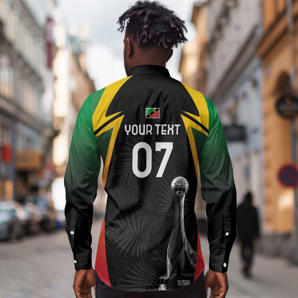 St Kitts and Nevis Cricket Custom Afro Long Sleeve Button Shirt Go Patriots Go Champions - African Pride