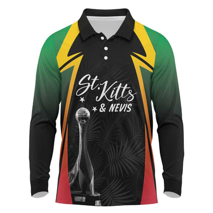 St Kitts and Nevis Cricket Custom Afro Long Sleeve Polo Shirt Go Patriots Go Champions - African Pride