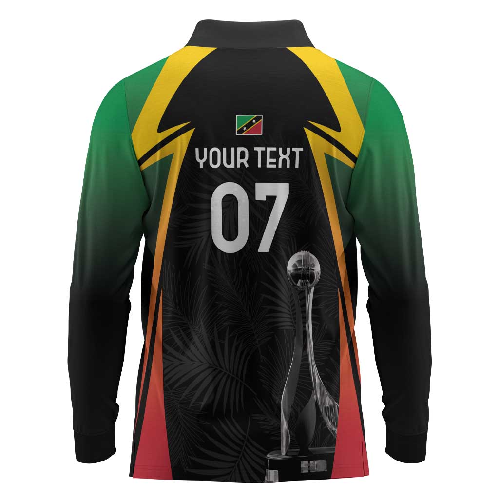 St Kitts and Nevis Cricket Custom Afro Long Sleeve Polo Shirt Go Patriots Go Champions - African Pride