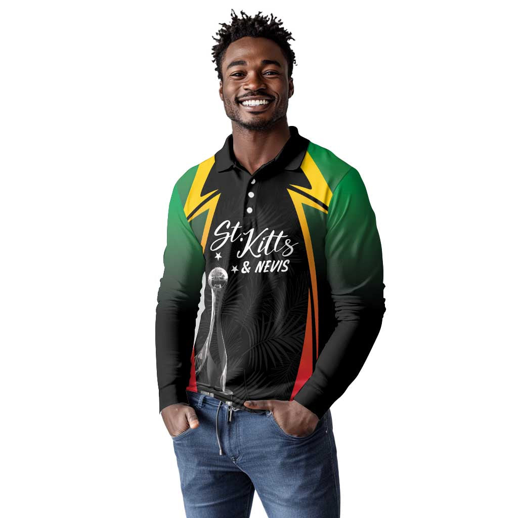 St Kitts and Nevis Cricket Custom Afro Long Sleeve Polo Shirt Go Patriots Go Champions - African Pride
