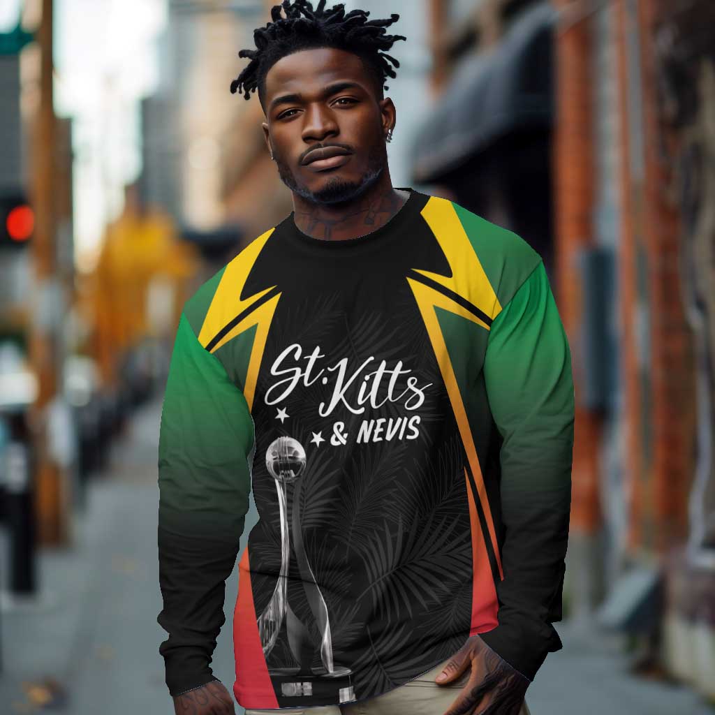 St Kitts and Nevis Cricket Custom Afro Long Sleeve Shirt Go Patriots Go Champions - African Pride