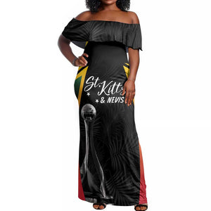 St Kitts and Nevis Cricket Custom Afro Off Shoulder Maxi Dress Go Patriots Go Champions - African Pride