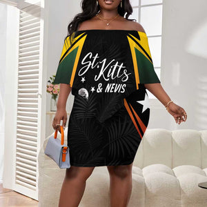 St Kitts and Nevis Cricket Custom Afro Off Shoulder Short Dress Go Patriots Go Champions - African Pride
