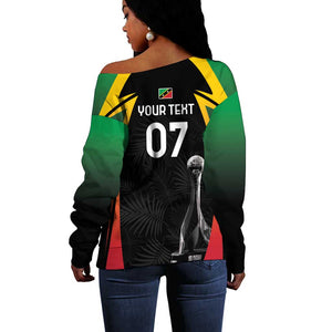 St Kitts and Nevis Cricket Custom Afro Off Shoulder Sweater Go Patriots Go Champions - African Pride