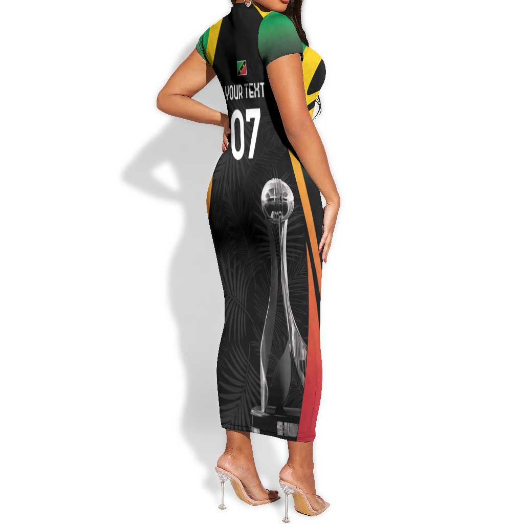 St Kitts and Nevis Cricket Custom Afro Short Sleeve Bodycon Dress Go Patriots Go Champions - African Pride