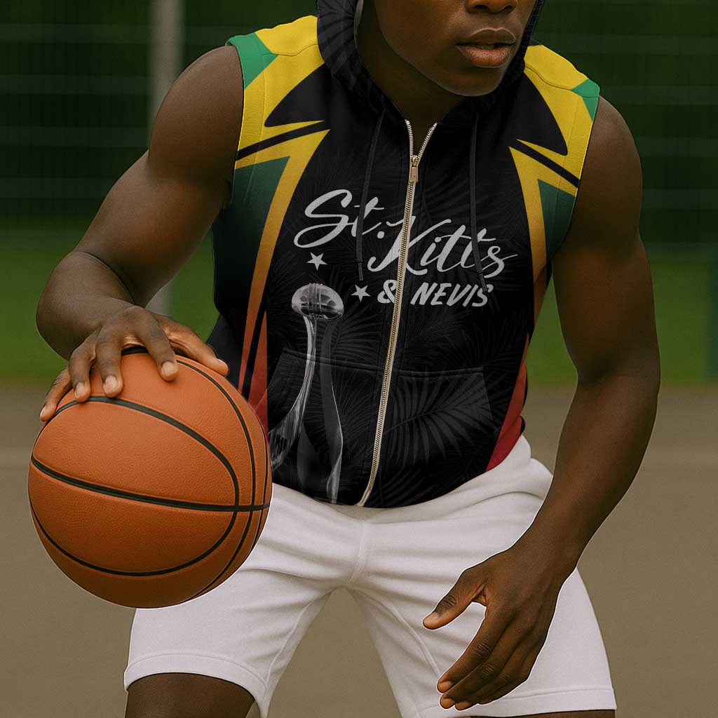 St Kitts and Nevis Cricket Custom Afro Sleeveless Zip Hoodie Go Patriots Go Champions - African Pride