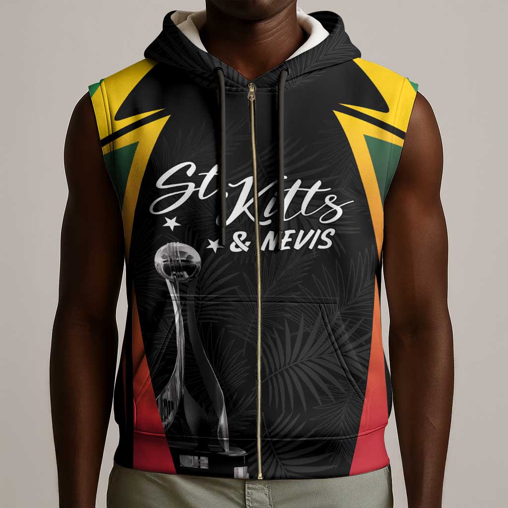 St Kitts and Nevis Cricket Custom Afro Sleeveless Zip Hoodie Go Patriots Go Champions - African Pride