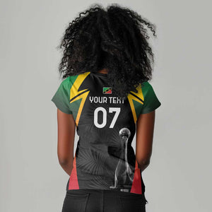 St Kitts and Nevis Cricket Custom Afro Women V-Neck T-Shirt Go Patriots Go Champions - African Pride