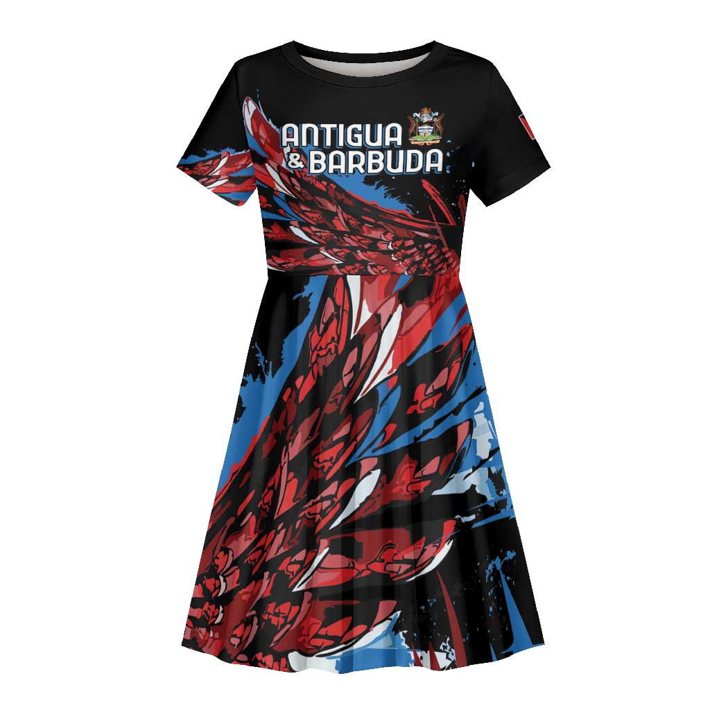 Afro-Antigua and Barbuda Cricket Custom Kid Short Sleeve Dress Falcons Wings - Take Off - African Pride