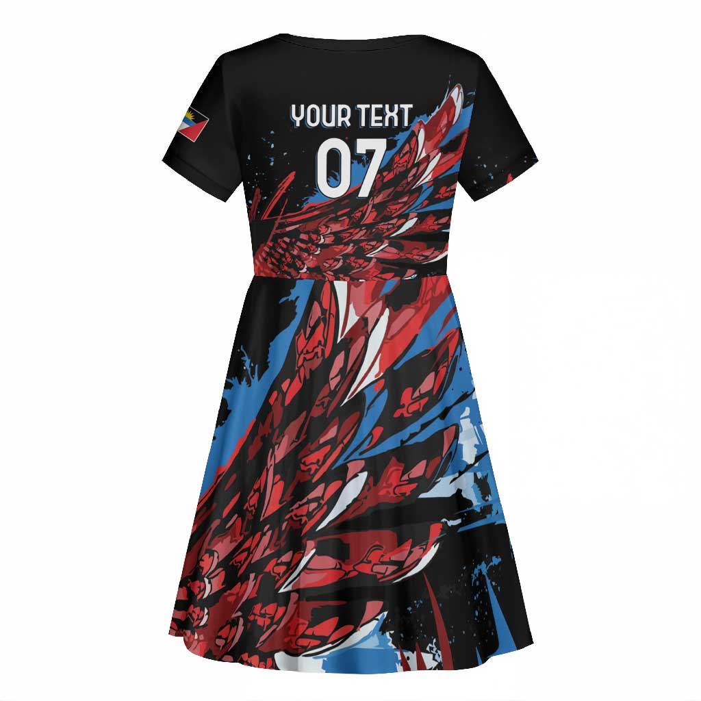 Afro-Antigua and Barbuda Cricket Custom Kid Short Sleeve Dress Falcons Wings - Take Off - African Pride