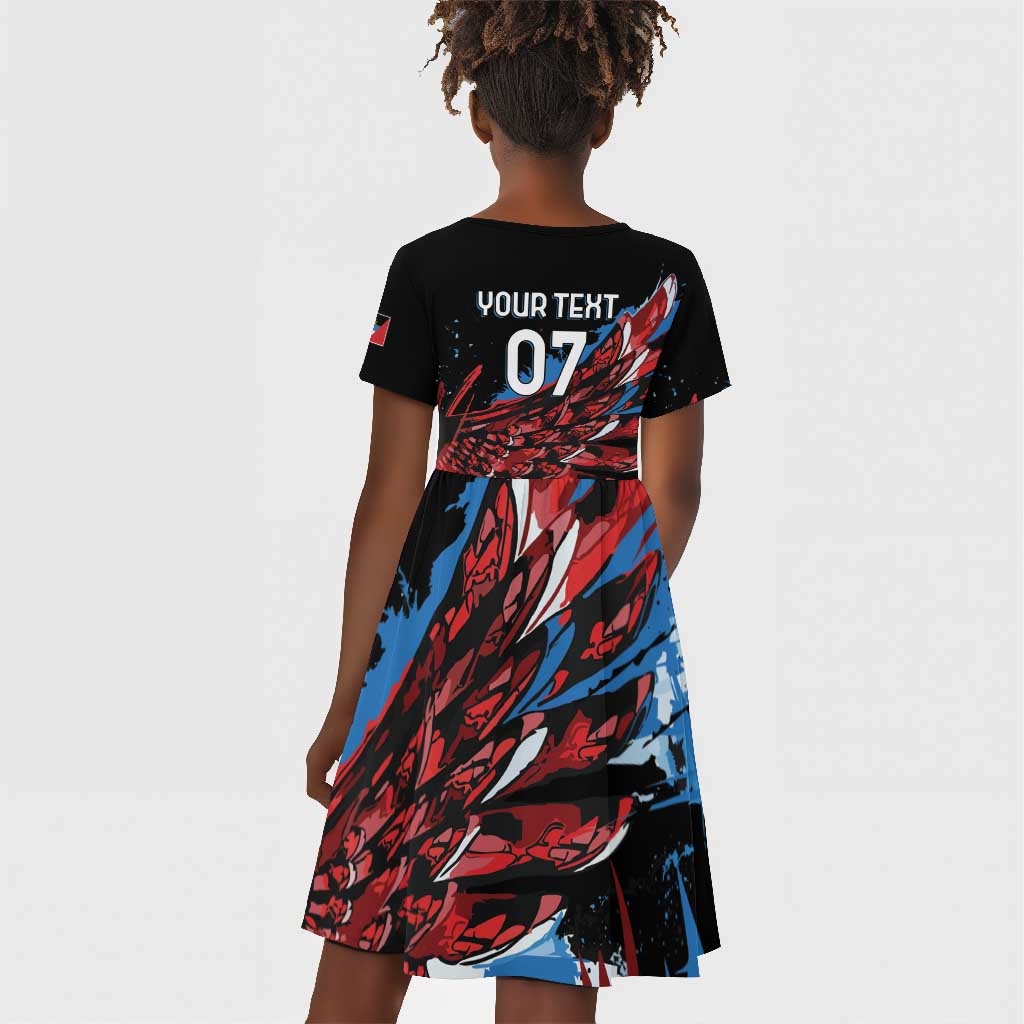 Afro-Antigua and Barbuda Cricket Custom Kid Short Sleeve Dress Falcons Wings - Take Off - African Pride