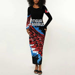 Afro-Antigua and Barbuda Cricket Custom Long Sleeve Bodycon Dress Falcons Wings - Take Off - African Pride