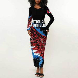 Afro-Antigua and Barbuda Cricket Custom Long Sleeve Bodycon Dress Falcons Wings - Take Off - African Pride