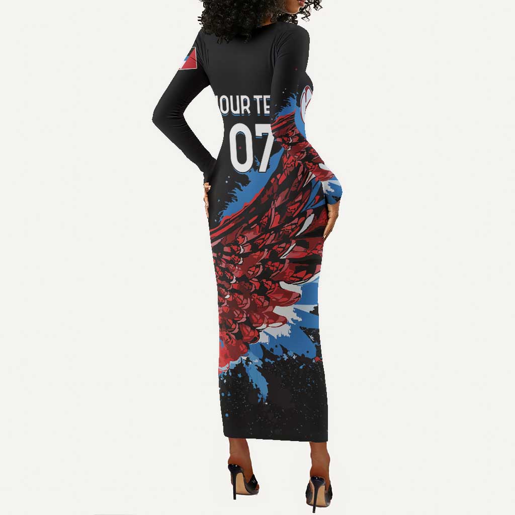 Afro-Antigua and Barbuda Cricket Custom Long Sleeve Bodycon Dress Falcons Wings - Take Off - African Pride