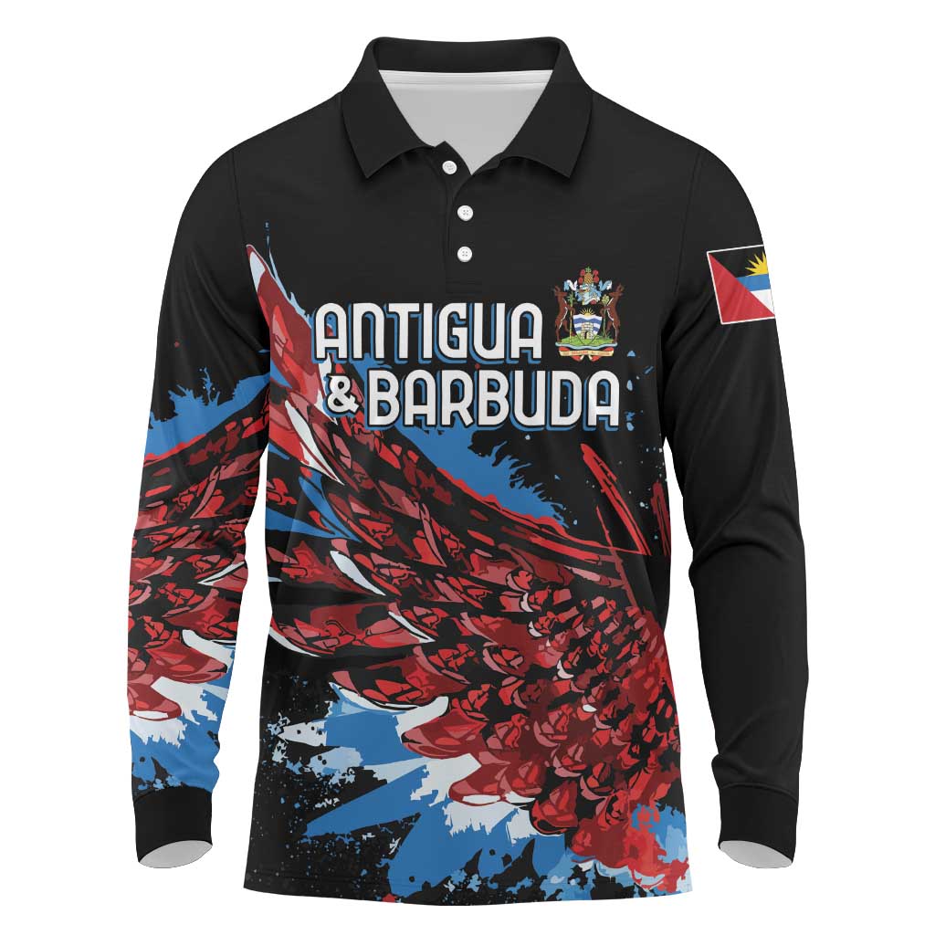 Afro-Antigua and Barbuda Cricket Custom Long Sleeve Polo Shirt Falcons Wings - Take Off - African Pride