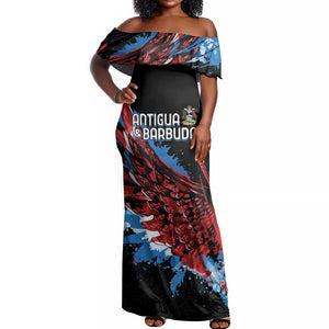 Afro-Antigua and Barbuda Cricket Custom Off Shoulder Maxi Dress Falcons Wings - Take Off - African Pride