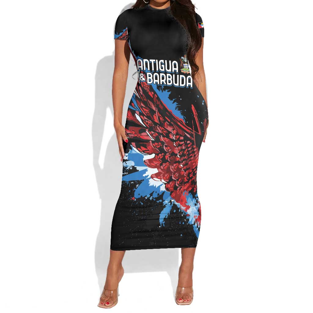 Afro-Antigua and Barbuda Cricket Custom Short Sleeve Bodycon Dress Falcons Wings - Take Off - African Pride
