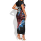 Afro-Antigua and Barbuda Cricket Custom Short Sleeve Bodycon Dress Falcons Wings - Take Off - African Pride