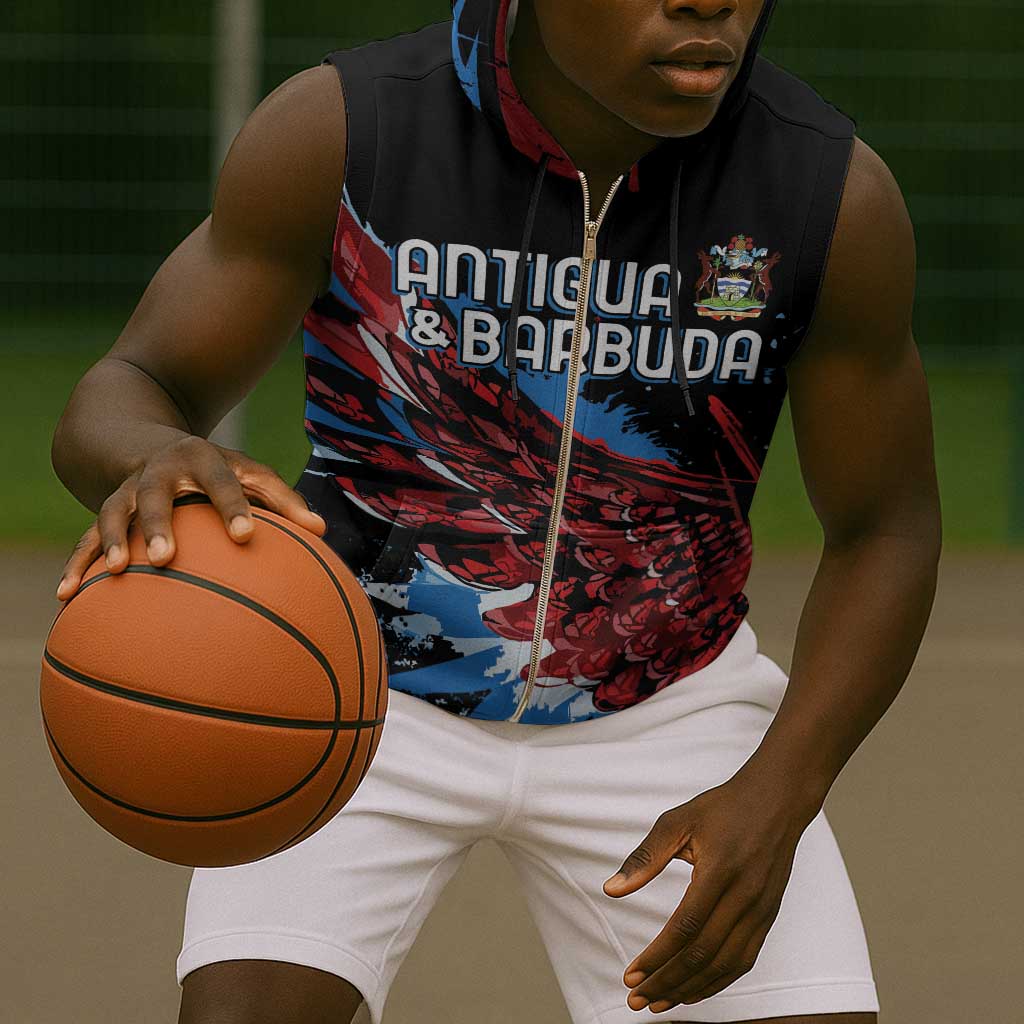 Afro-Antigua and Barbuda Cricket Custom Sleeveless Zip Hoodie Falcons Wings - Take Off - African Pride