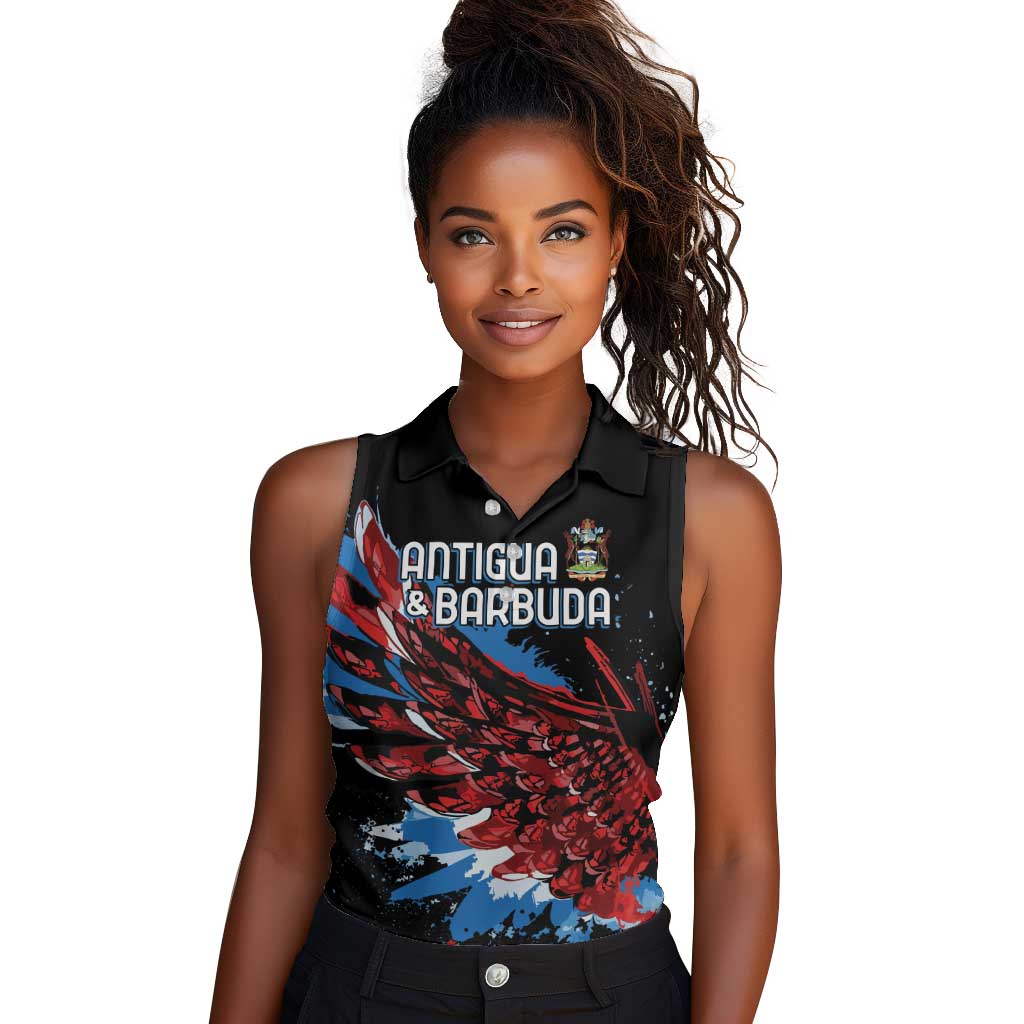 Afro-Antigua and Barbuda Cricket Custom Women Sleeveless Polo Shirt Falcons Wings - Take Off - African Pride