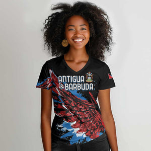 Afro-Antigua and Barbuda Cricket Custom Women V-Neck T-Shirt Falcons Wings - Take Off - African Pride