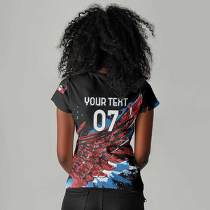 Afro-Antigua and Barbuda Cricket Custom Women V-Neck T-Shirt Falcons Wings - Take Off - African Pride