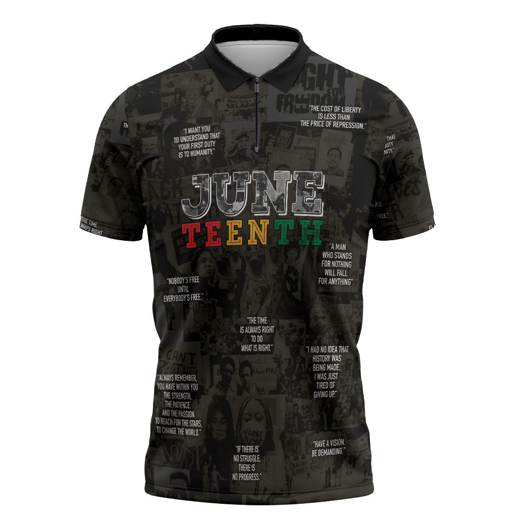 Juneteenth Black History Zipper Polo Shirt Inspirational Quotes Collage