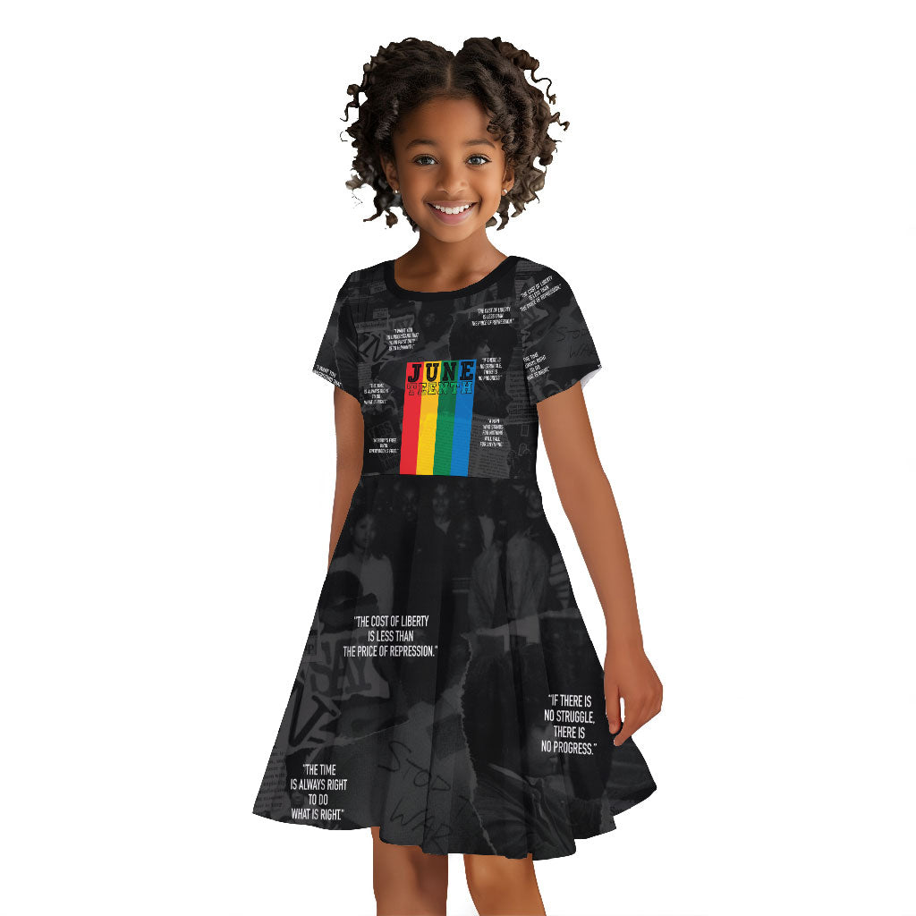 Juneteenth 2026 Black History Kid Short Sleeve Dress Freedom Quotes Collage