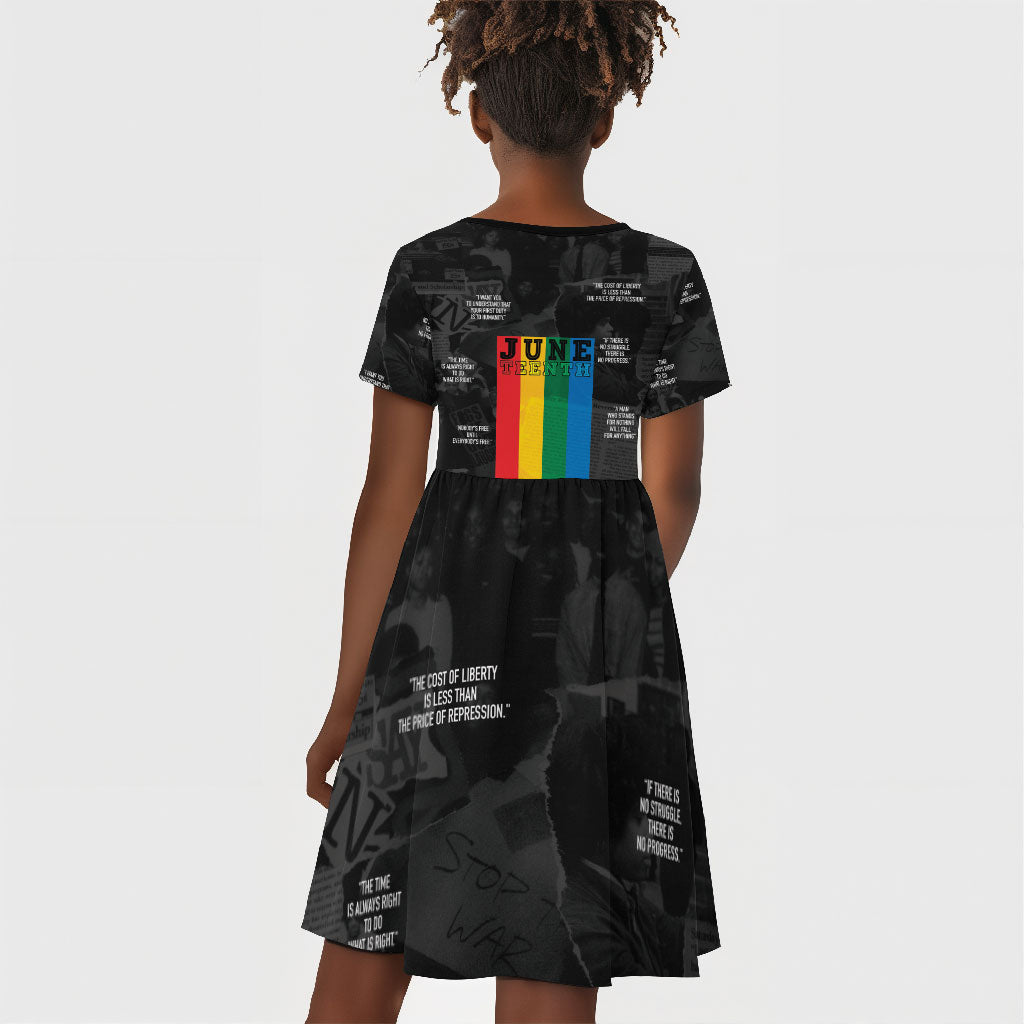 Juneteenth 2026 Black History Kid Short Sleeve Dress Freedom Quotes Collage