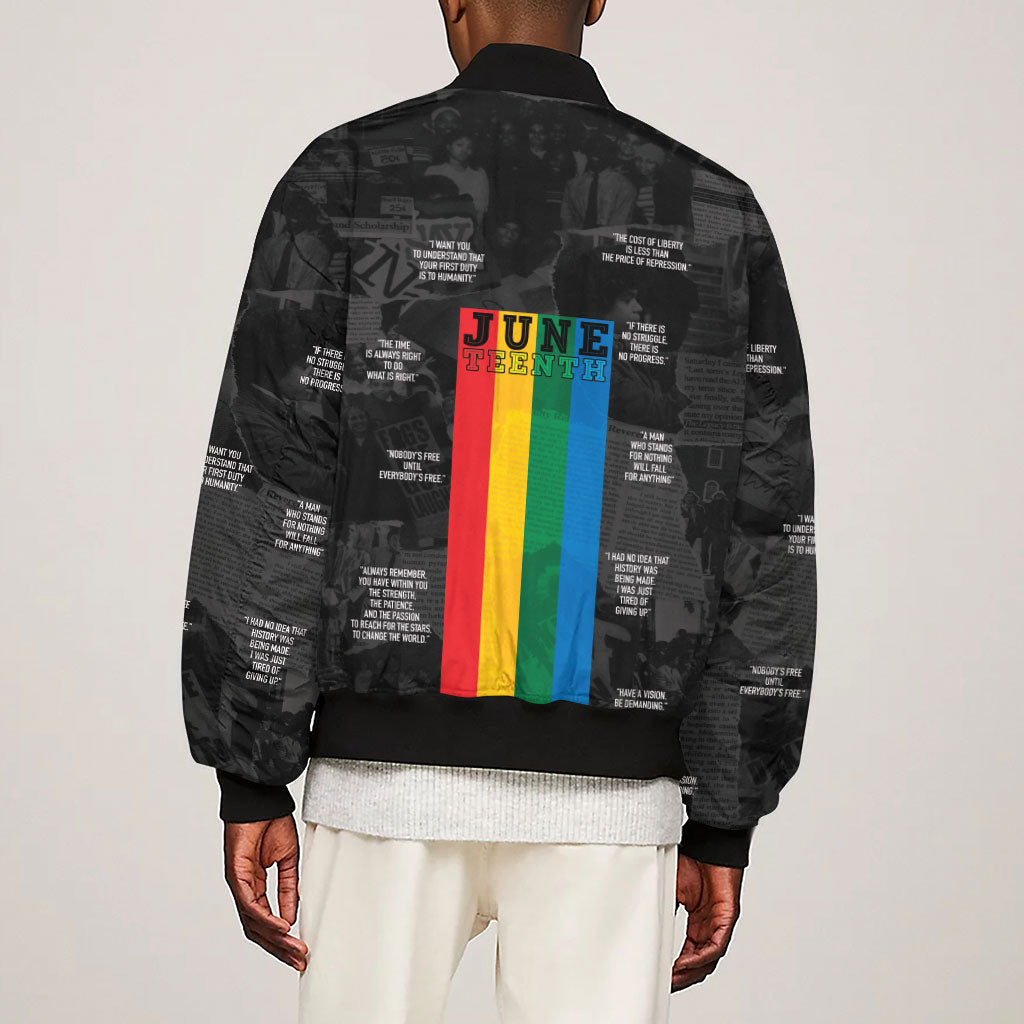 Juneteenth 2026 Black History Sleeve Zip Bomber Jacket Freedom Quotes Collage