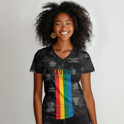 Juneteenth 2026 Black History Women V-Neck T-Shirt Freedom Quotes Collage