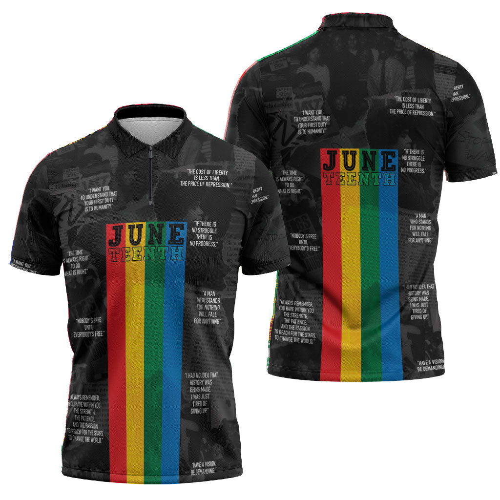 Juneteenth 2026 Black History Zipper Polo Shirt Freedom Quotes Collage
