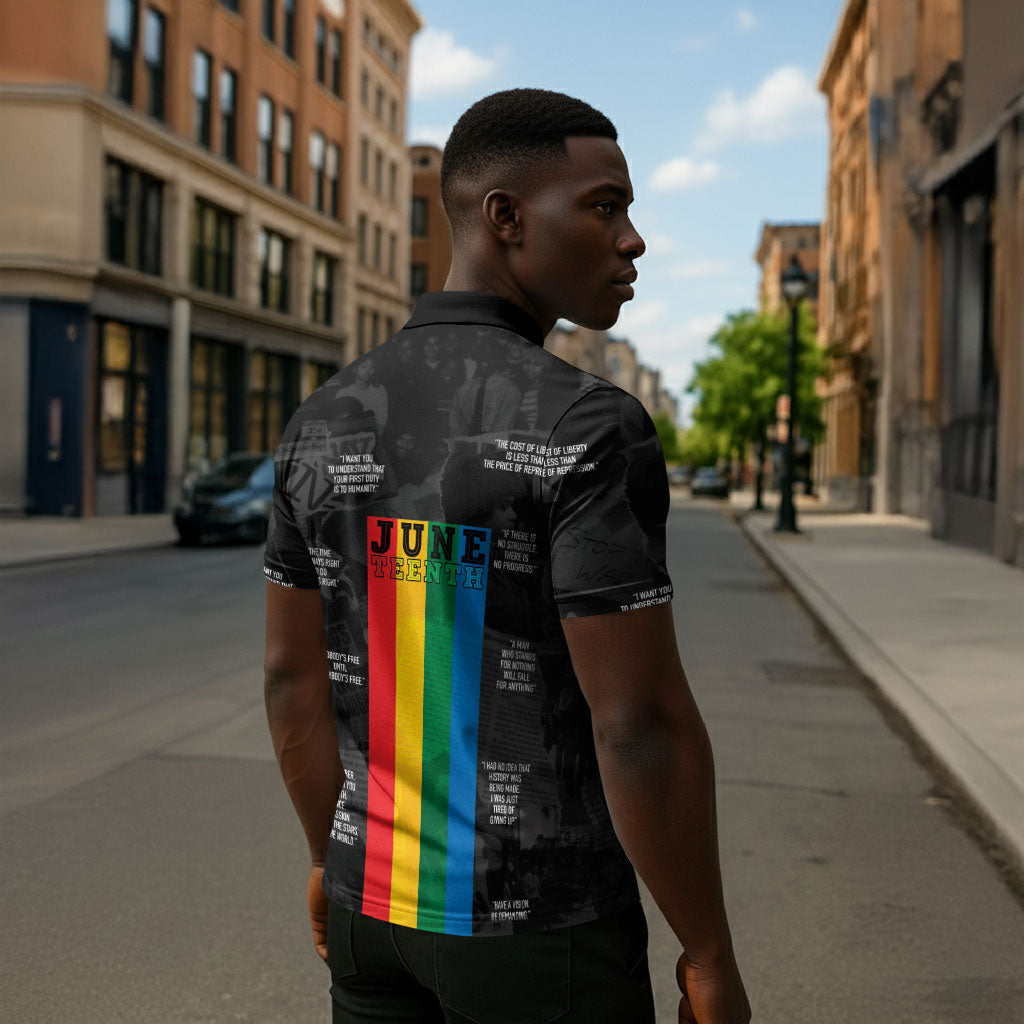 Juneteenth 2026 Black History Zipper Polo Shirt Freedom Quotes Collage