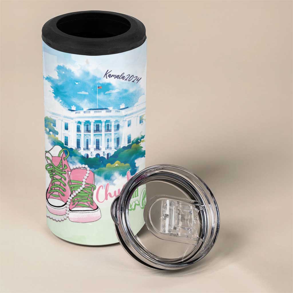 Chucks N Pearls 2024 4 in 1 Can Cooler Tumbler Pink Green Rocking The World