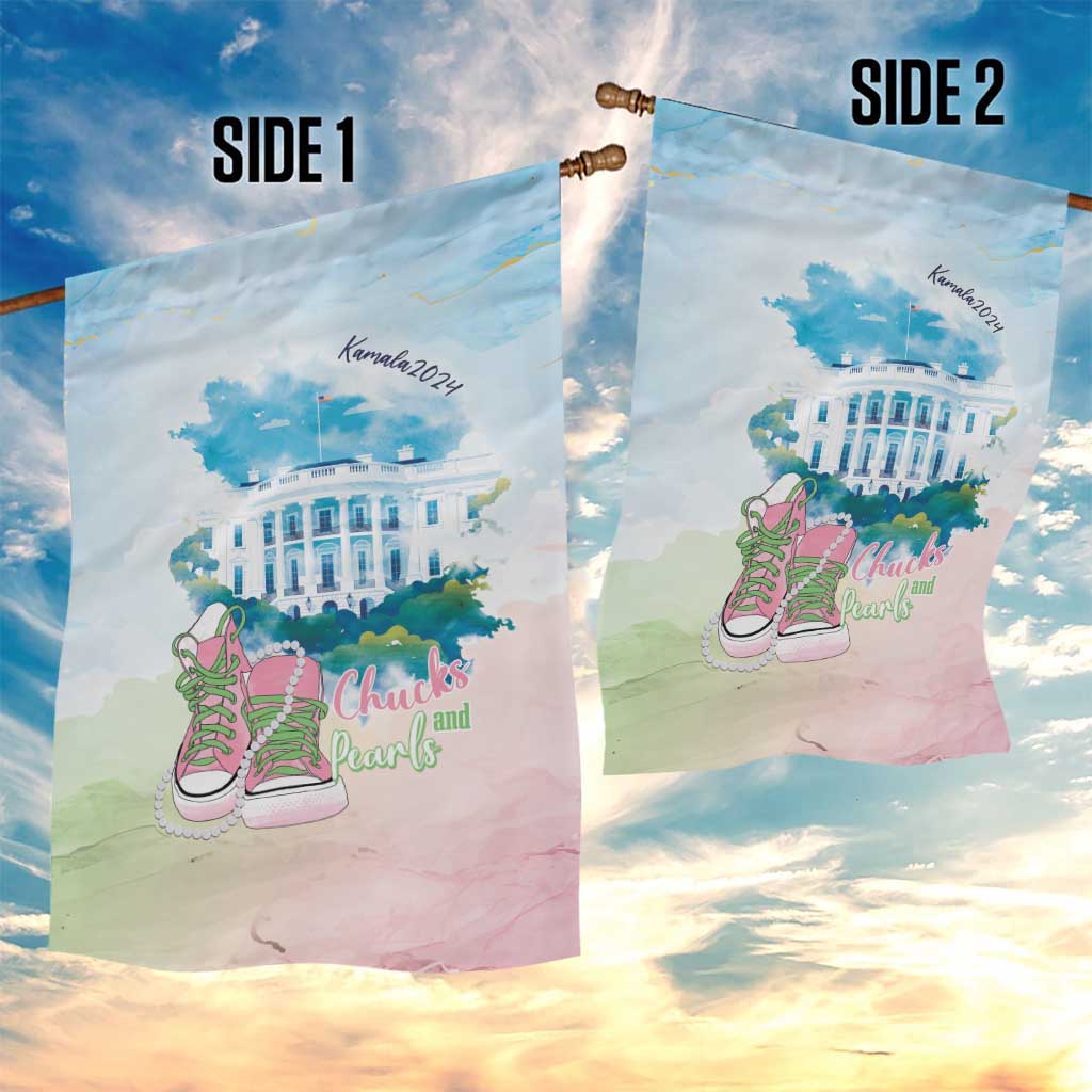Chucks N Pearls 2024 Garden Flag Pink Green Rocking The World