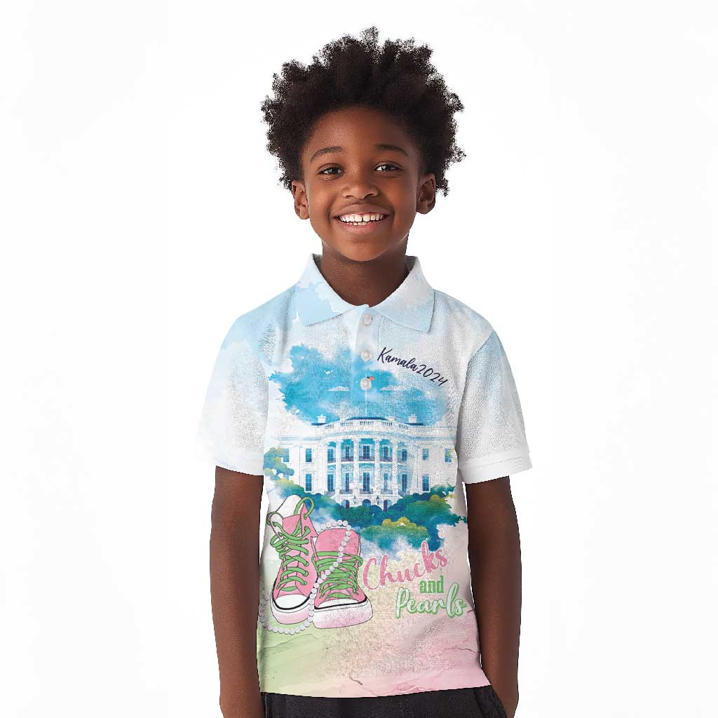 Chucks N Pearls 2024 Kid Polo Shirt Pink Green Rocking The World