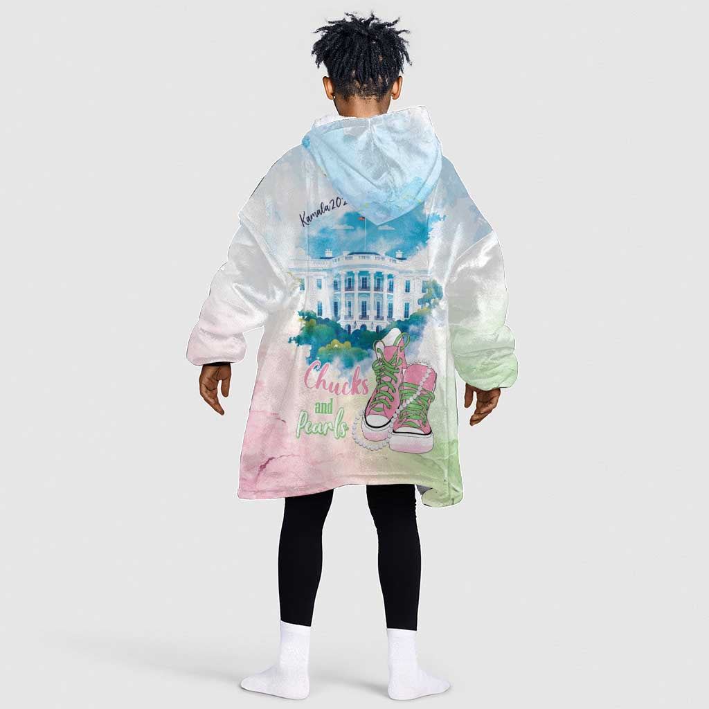 Chucks N Pearls 2024 KId Wearable Blanket Hoodie Pink Green Rocking The World