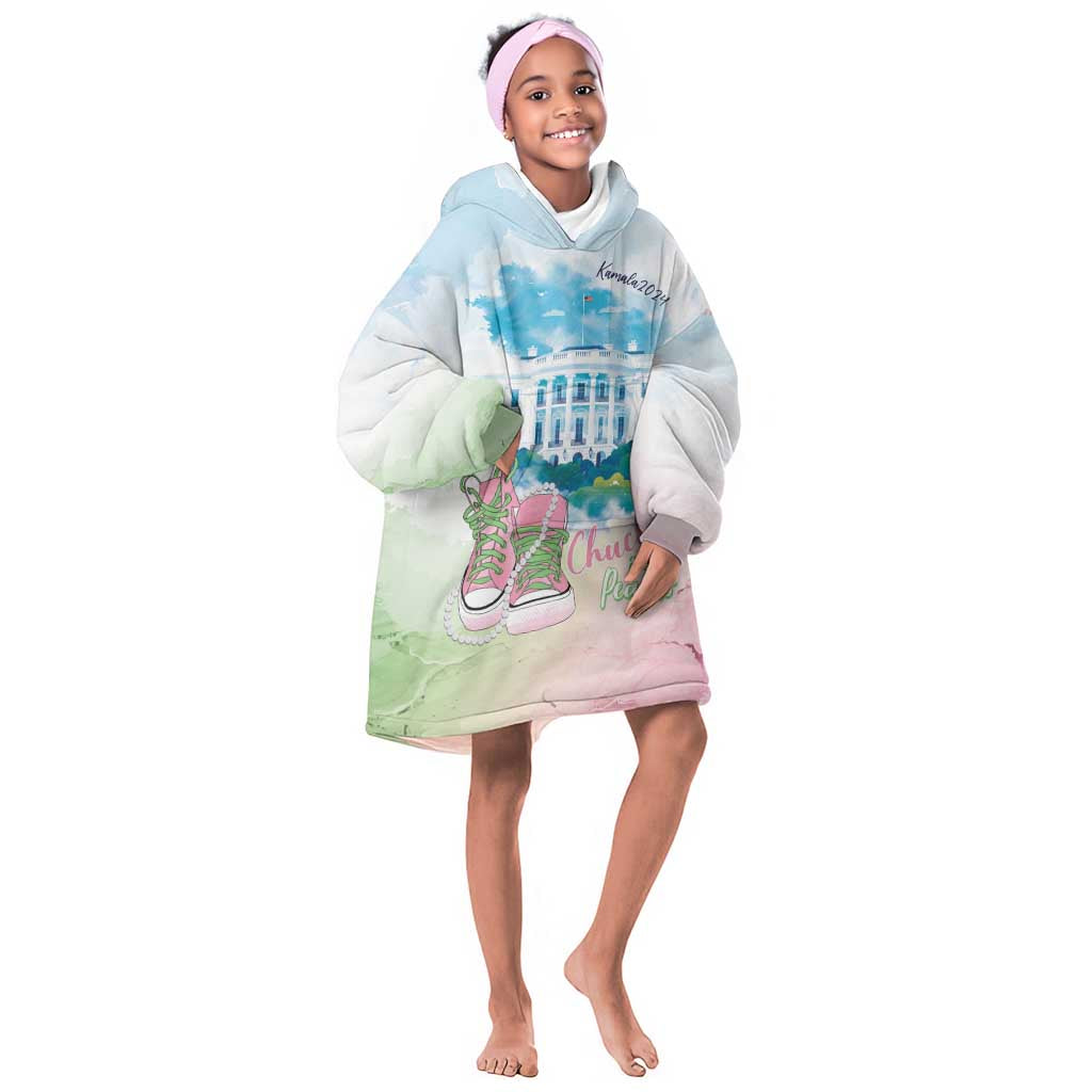 Chucks N Pearls 2024 KId Wearable Blanket Hoodie Pink Green Rocking The World