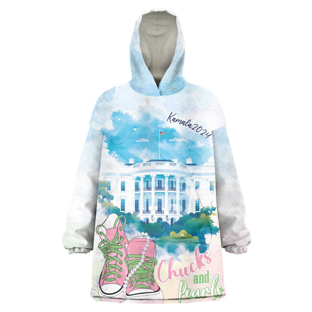 Chucks N Pearls 2024 KId Wearable Blanket Hoodie Pink Green Rocking The World