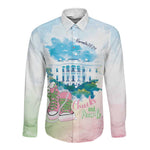 Chucks N Pearls 2024 Long Sleeve Button Shirt Pink Green Rocking The World