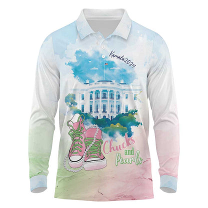 Chucks N Pearls 2024 Long Sleeve Polo Shirt Pink Green Rocking The World