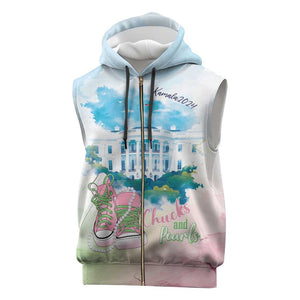 Chucks N Pearls 2024 Sleeveless Zip Hoodie Pink Green Rocking The World - African Pride