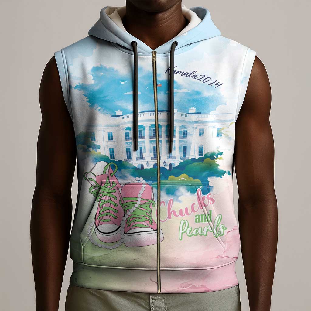 Chucks N Pearls 2024 Sleeveless Zip Hoodie Pink Green Rocking The World - African Pride