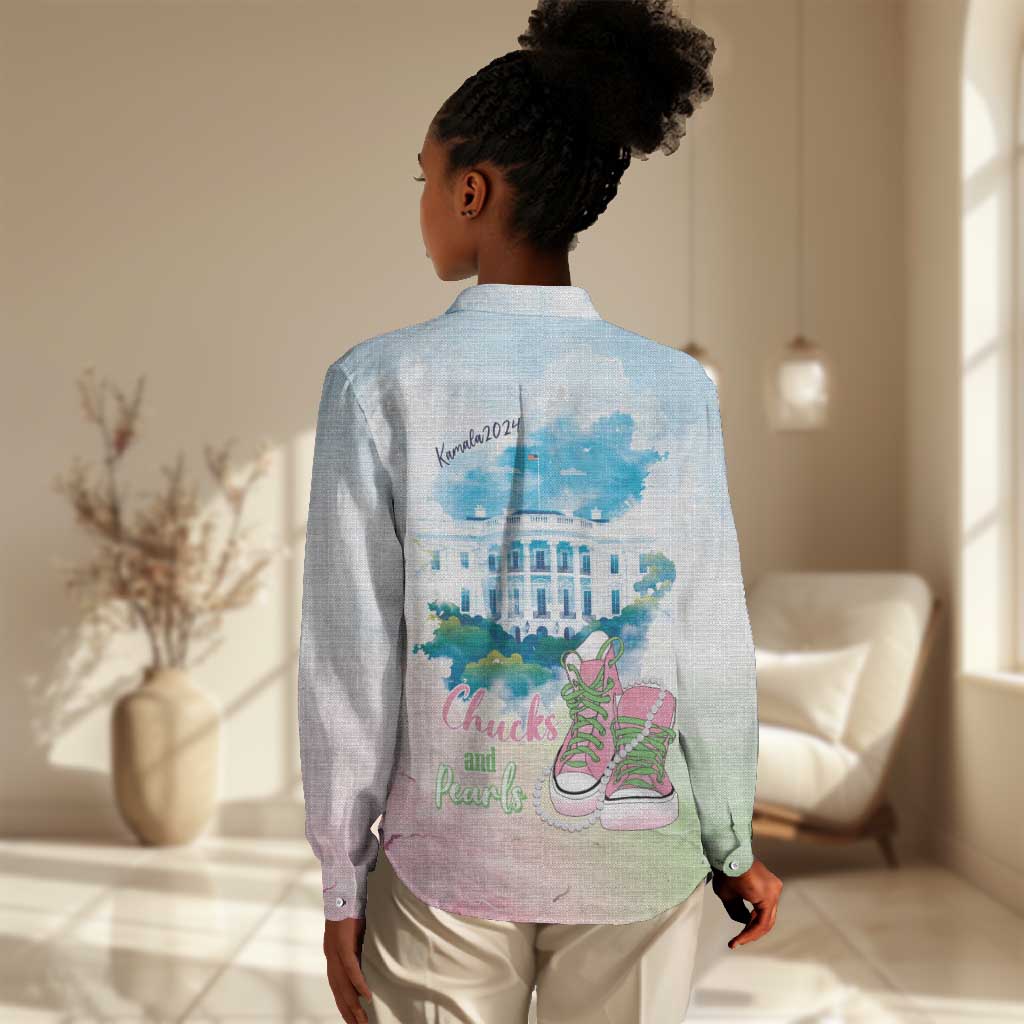 Chucks N Pearls 2024 Women Casual Shirt Pink Green Rocking The World LT7