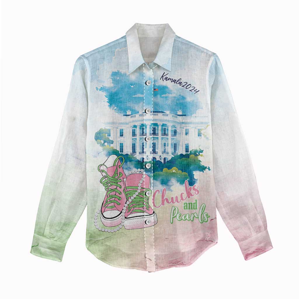 Chucks N Pearls 2024 Women Casual Shirt Pink Green Rocking The World LT7