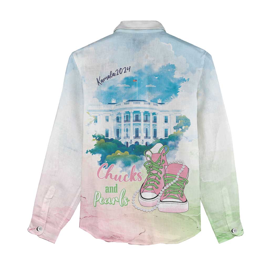 Chucks N Pearls 2024 Women Casual Shirt Pink Green Rocking The World LT7