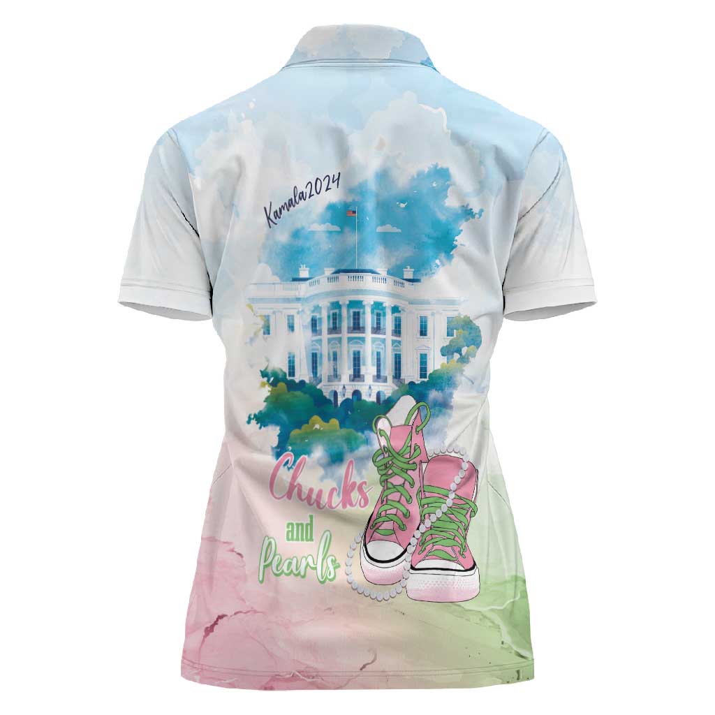 Chucks N Pearls 2024 Women Polo Shirt Pink Green Rocking The World