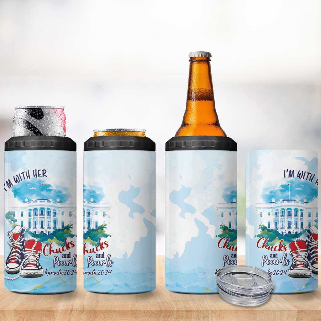 Chucks N Pearls 2024 4 in 1 Can Cooler Tumbler I'm With Her