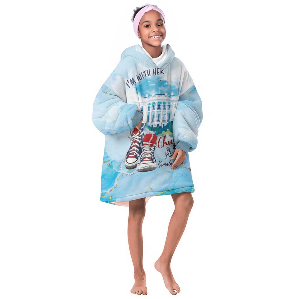 Chucks N Pearls 2024 KId Wearable Blanket Hoodie I'm With Her